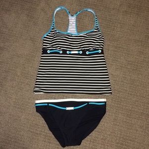 Nautical striped/solid racer back tankini, size M